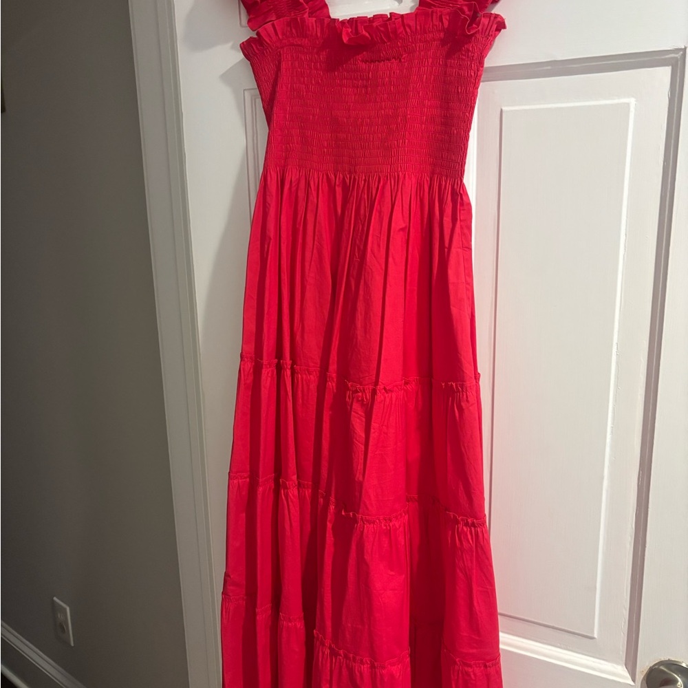 Hill House Women's Red Ruffled Casual Dress nap dress